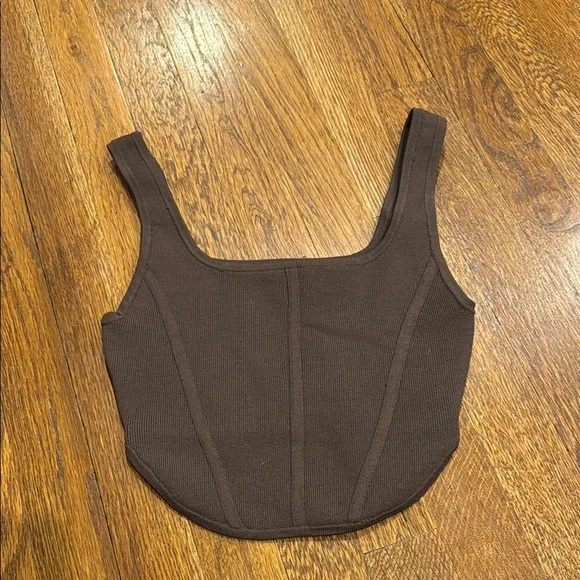 NWT Aritzia Babaton Sculpt Knit Bustier Rich Mocha Brown - Picture 3 of 5